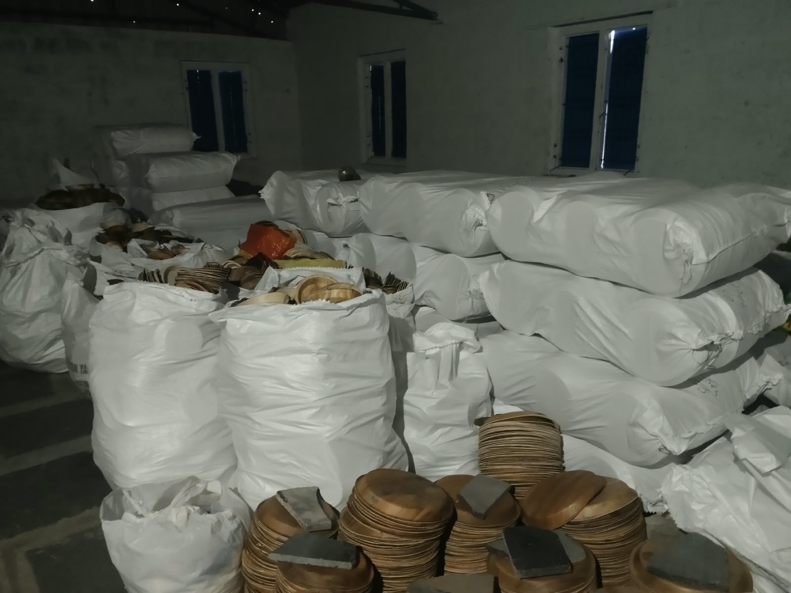 Sorted leaves and pressed plates stored at the workshop